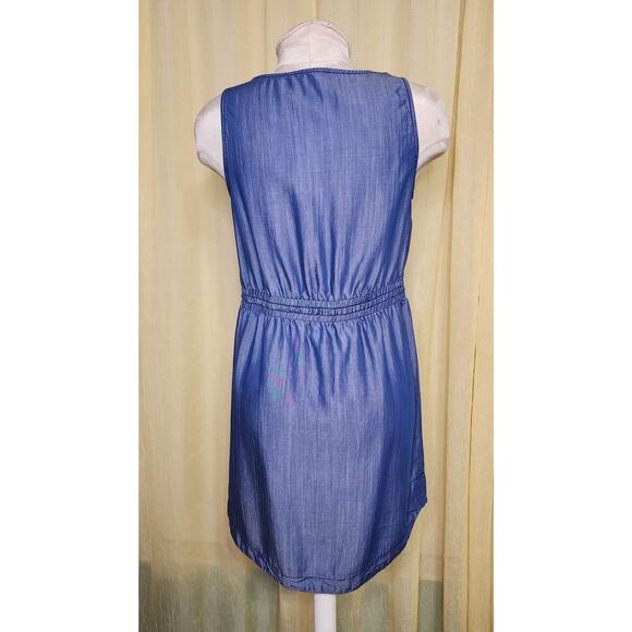 Ann Taylor Loft Blue Jean Chambray Sleeveless Drawstring Shirt Dress S - Picture 2 of 4